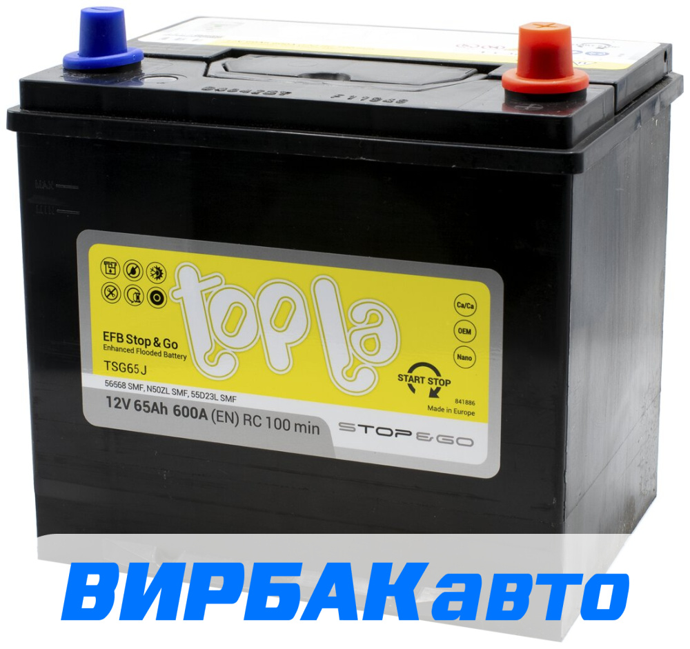 Купить Аккумулятор Topla EFB Stop&Go Asia (56568 EFB) 65 Ач 600 А обратная  полярность, клемма стандартная, цены в Ростове-на-Дону — интернет-магазин  VIRBACauto