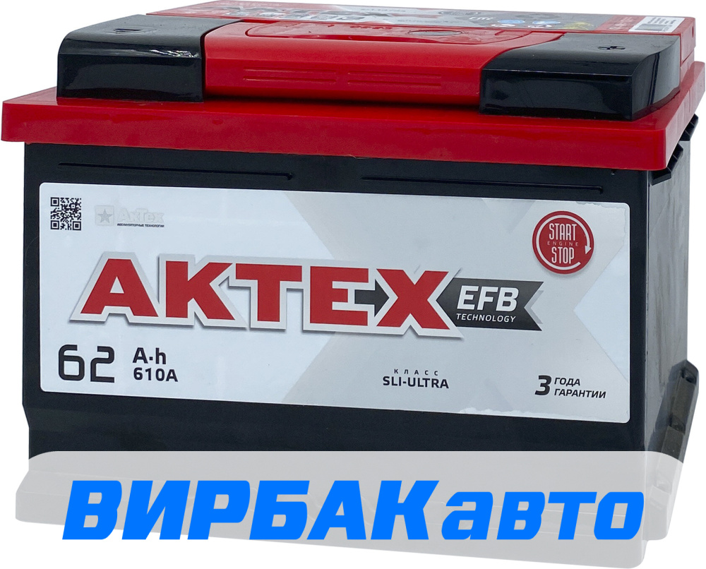 Купить Аккумулятор AKTEX EFB 62 Ач 610 А обратная полярность, клемма  стандартная, цены в Ростове-на-Дону — интернет-магазин VIRBACauto