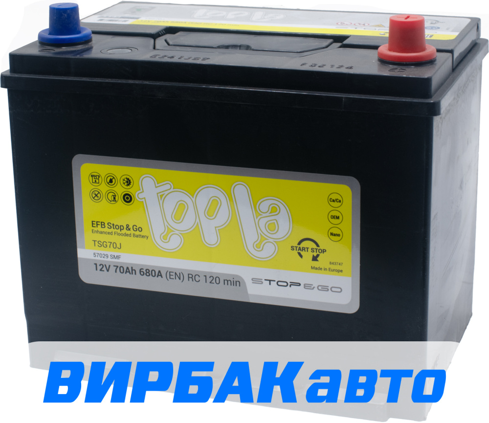 Купить Аккумулятор Topla EFB Stop&Go Asia (57029 SMF) 70 Ач 680 А обратная  полярность, клемма стандартная, цены в Ростове-на-Дону — интернет-магазин  VIRBACauto