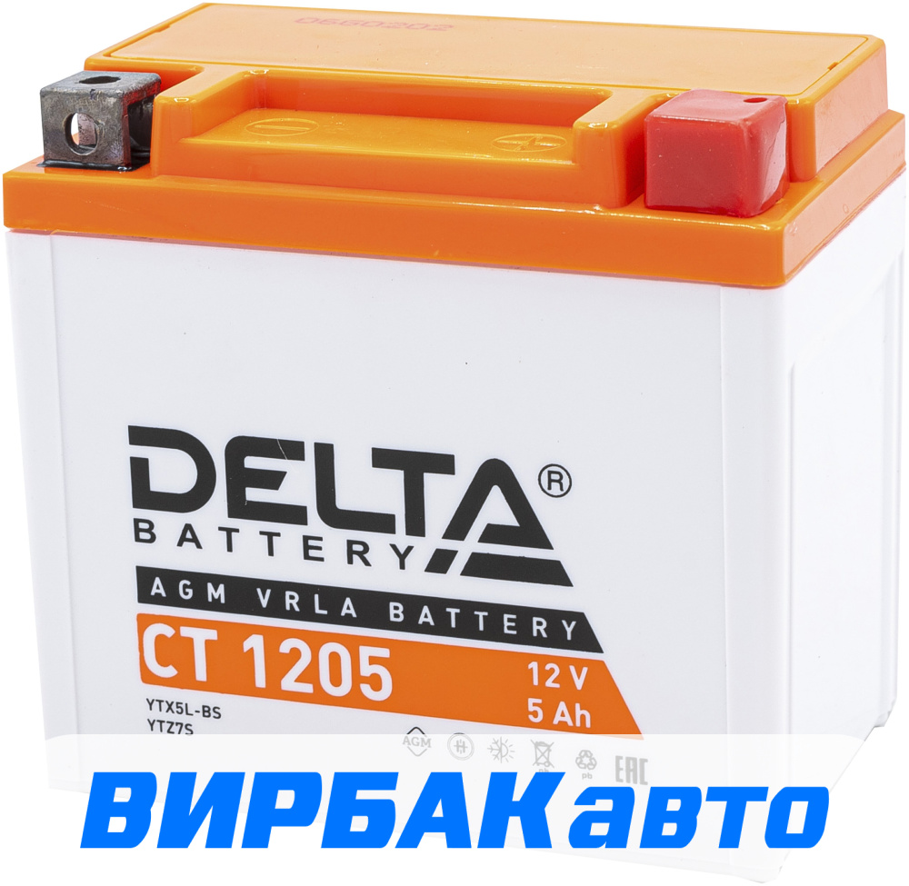 Аккумулятор DELTA CT 1205 12V (YTX5L-BS, YTZ7S) 5 Ач 80 А обратная  полярность