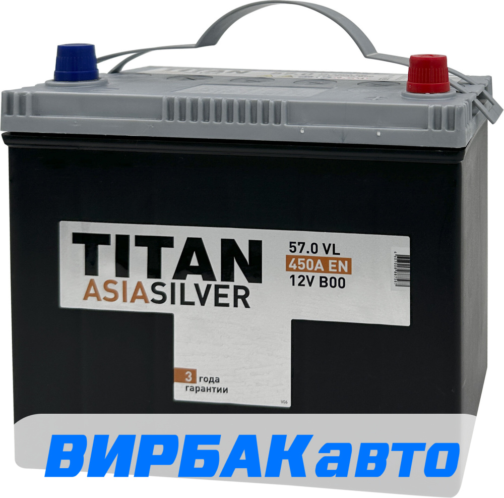 Купить Аккумулятор TITAN ASIA SILVER 57 Ач 450 А обратная полярность,  клемма стандартная, цены в Ростове-на-Дону — интернет-магазин VIRBACauto