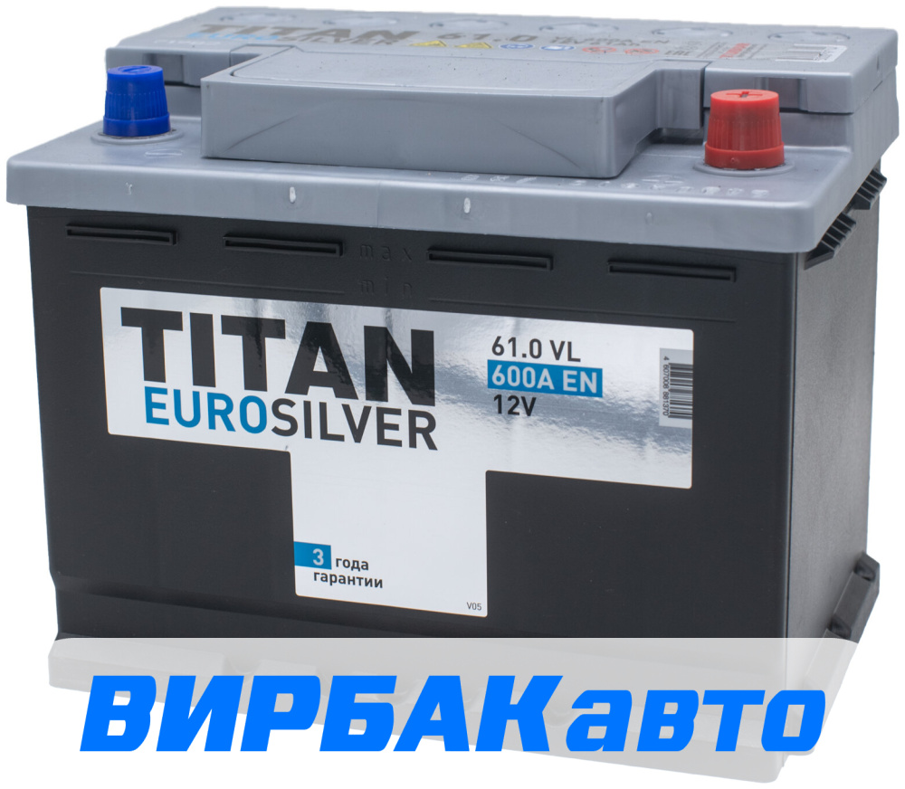 Купить Аккумулятор TITAN EURO SILVER 61 Ач 600 А обратная полярность,  клемма стандартная, цены в Ростове-на-Дону — интернет-магазин VIRBACauto