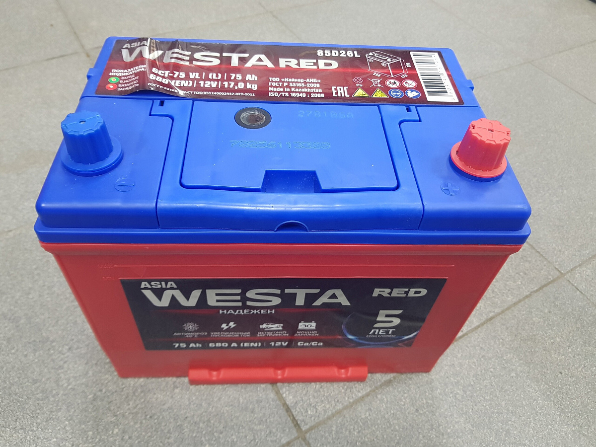 Купить Аккумулятор WESTA RED Asia 75 Ач 680 А обратная полярность, цены в  Ростове-на-Дону — интернет-магазин ВИРБАКавто