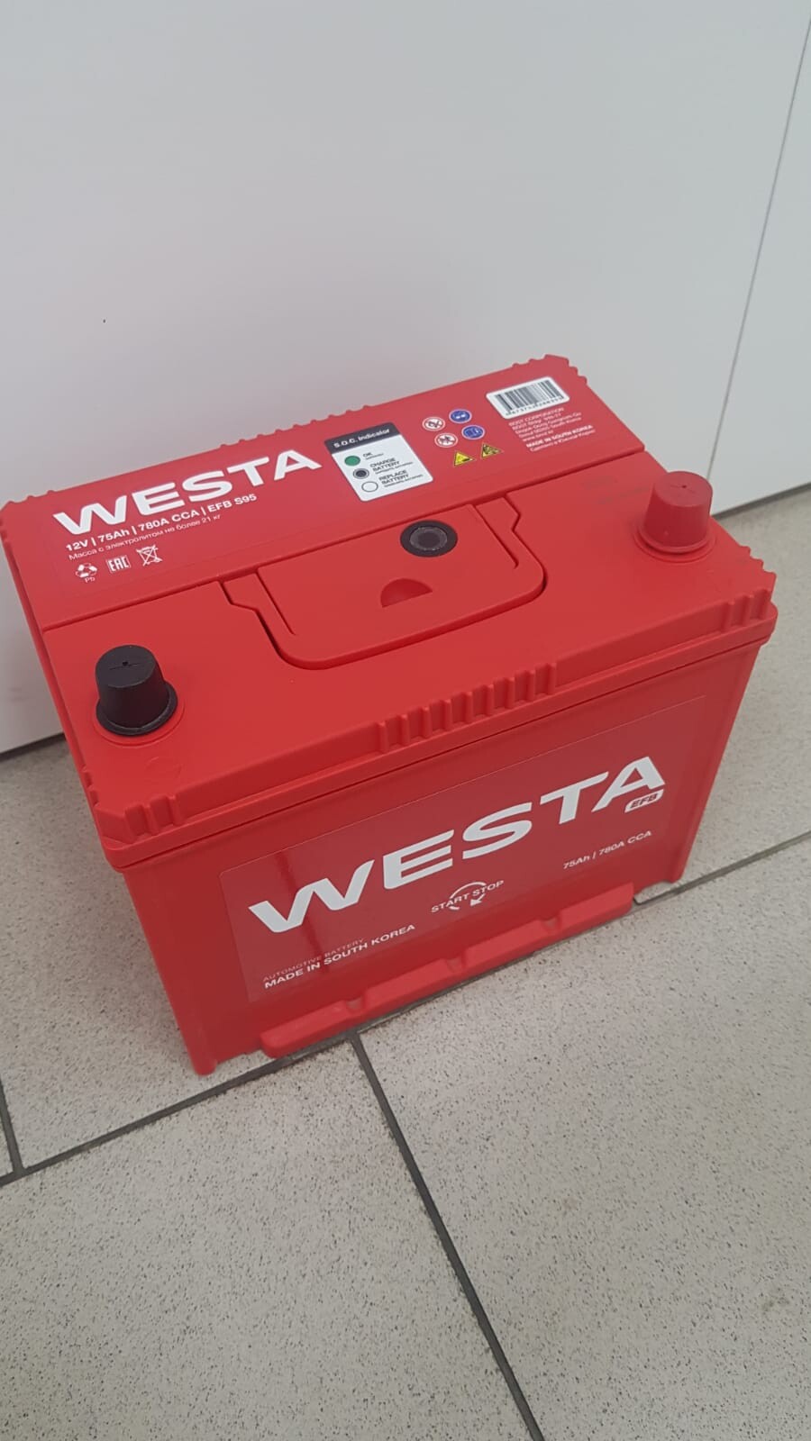 Купить Аккумулятор WESTA Korea (EFB S95) 75 Ач 780 А обратная полярность,  клемма стандартная, цены в Ростове-на-Дону — интернет-магазин VIRBACauto